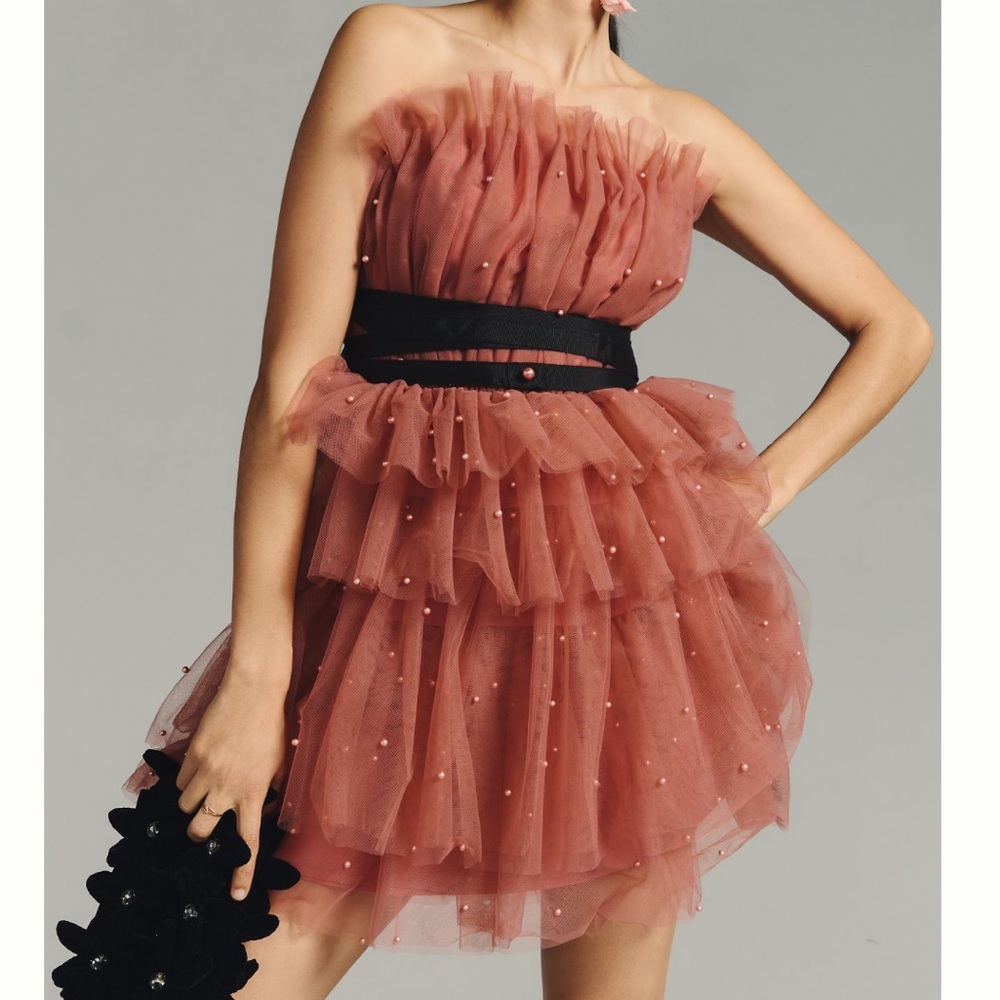 Anthropologie Tiered Strapless Tulle Dress
